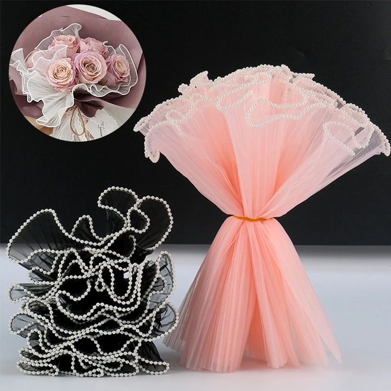 New Pearl Mesh Yarn Flowers Packaging Wave Edge Bouquet Gift Packaging Material DIY Packaging Paper Wedding Valentine's Day