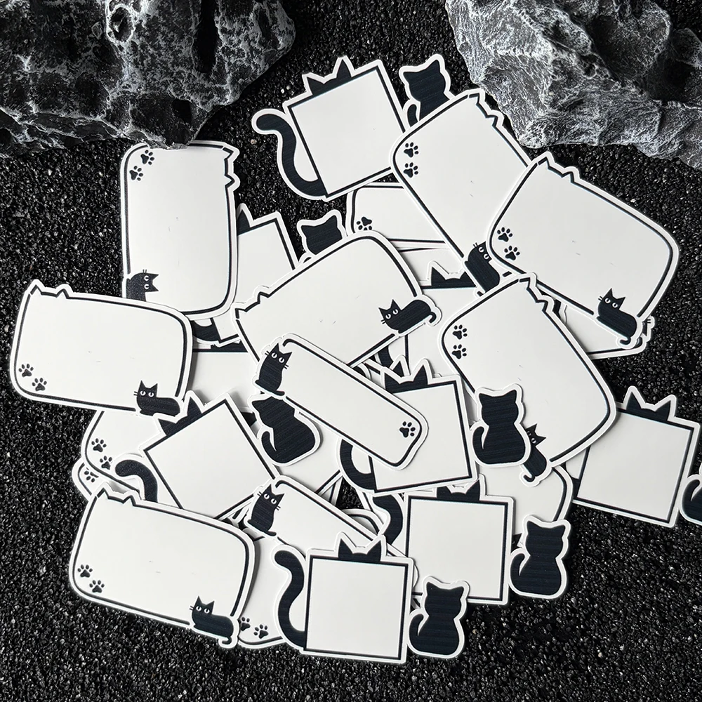 36PCS Cute Cat Paper Label Self Adhesive Sticky White Label Writable Name Stickers Blank Note Label Bar DIY Notebook Blank Label