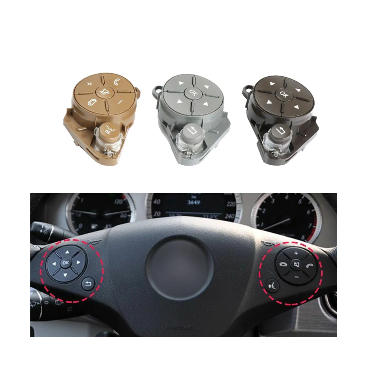 Steering Wheel Switch Multifunction Steering Wheel Button Steering Wheel Button for W204 W212 C E Brown