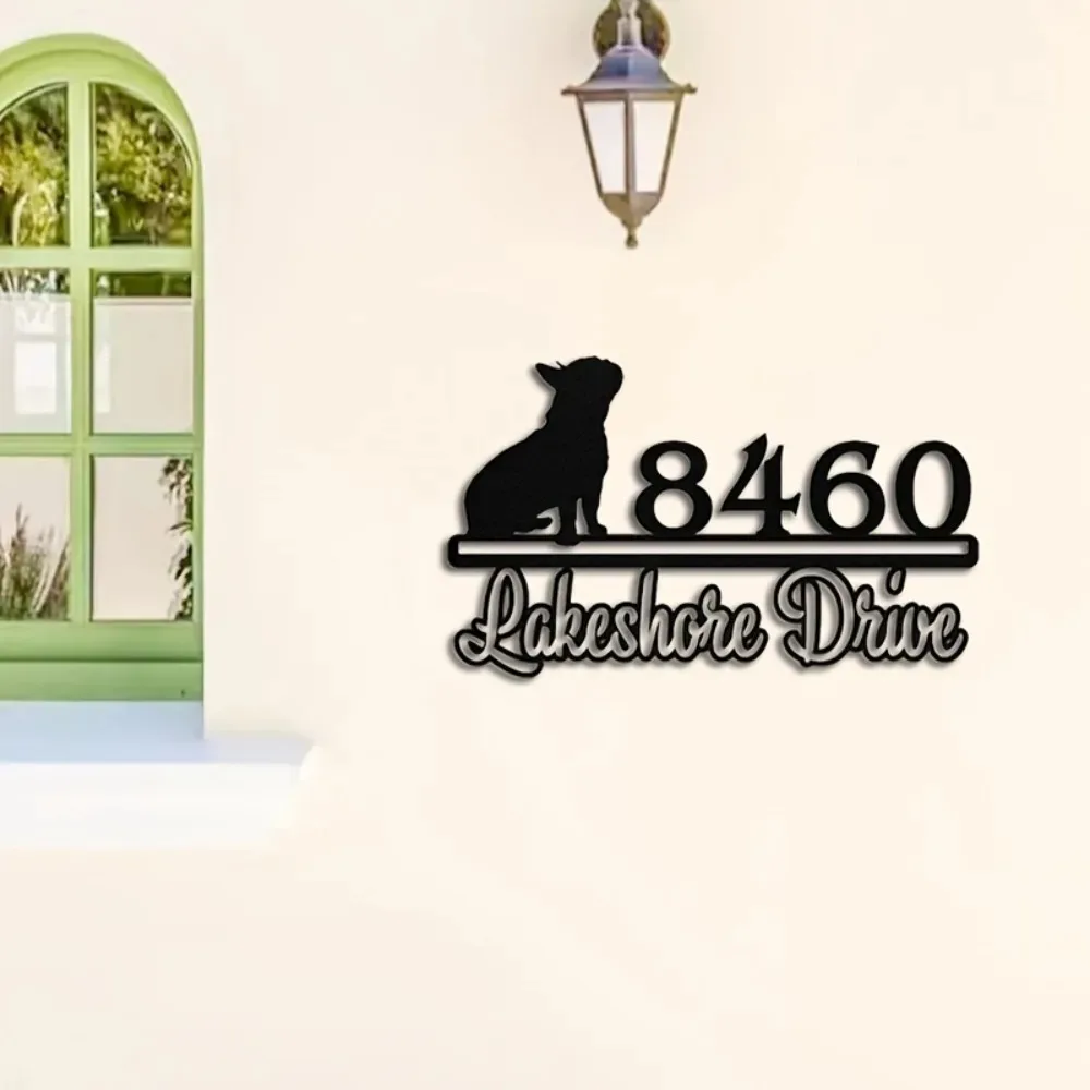 Personalized Dog Design House Number Metal Plaque Weatherproof Outdoor Wall Art Home Exterior Wall Decor