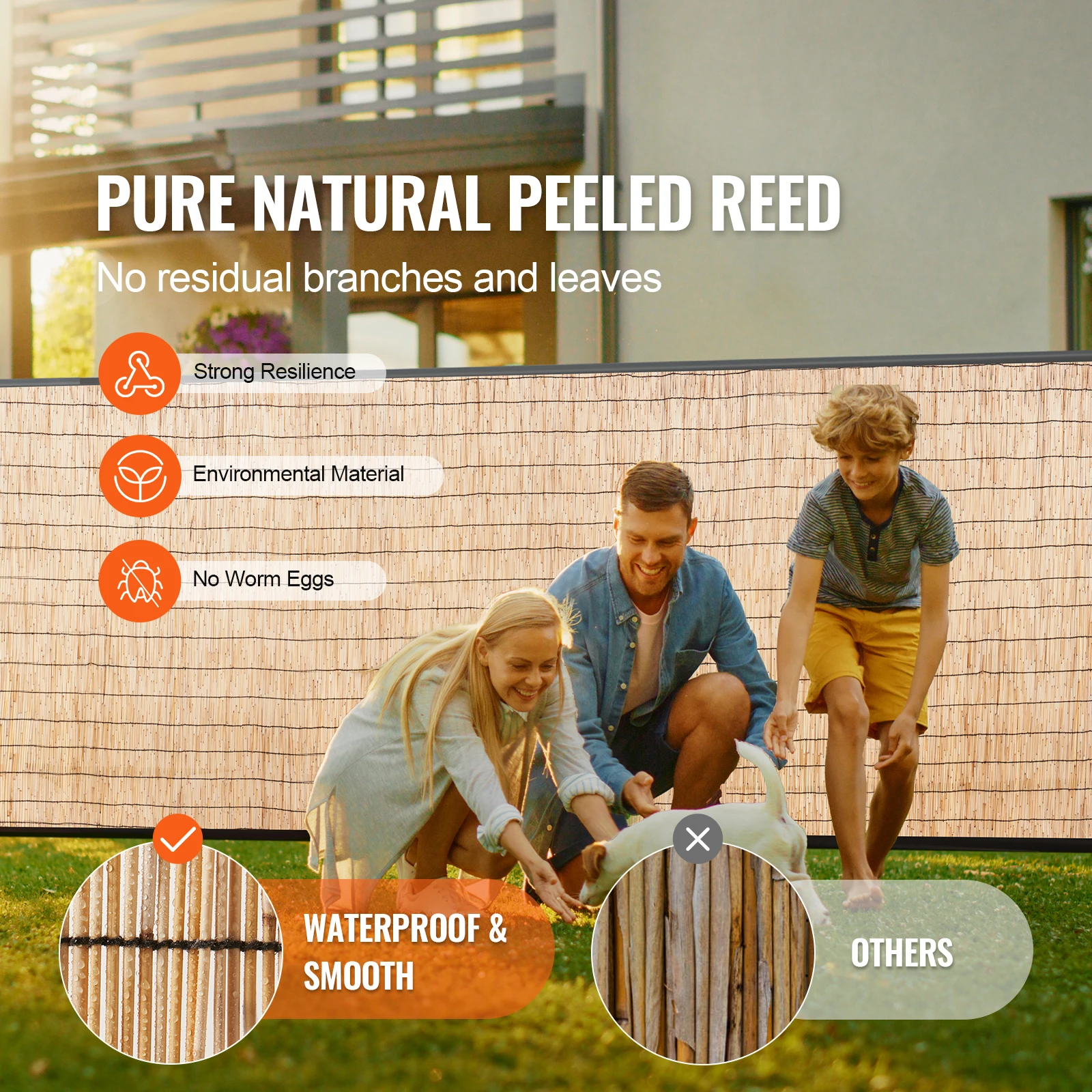 SucceBuy Cerca de palheta natural 5,5 pés x 16,4 pés Rolo de cerca de palheta de varanda para quintal ao ar livre, pátio, quintal, jardim, divisor de cercas