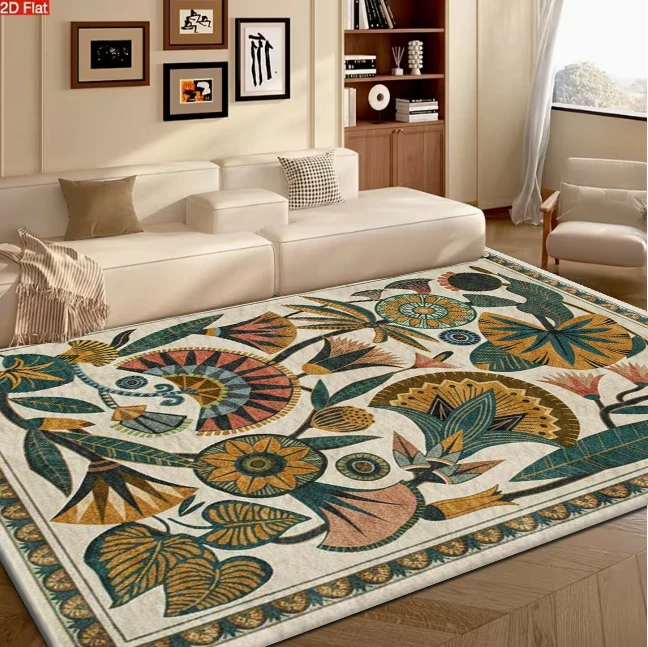 Art Deco Tropical Square Area Rug Retro Exotic Botanical Floral Leaf Non-Slip Carpet for Living Room Study Home Art Decor