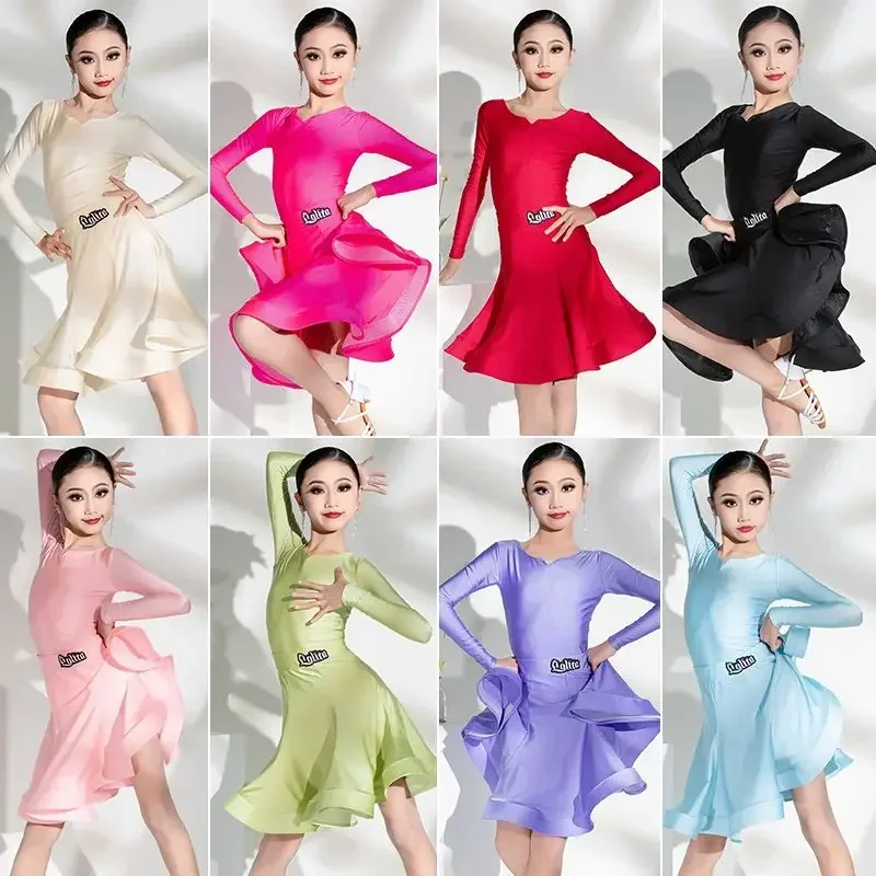

Children Salsa Tango Skirt Mordern Dance Ballroom Dresses Latin Dance Dress Girls Practice Competition Stage Performance Costume