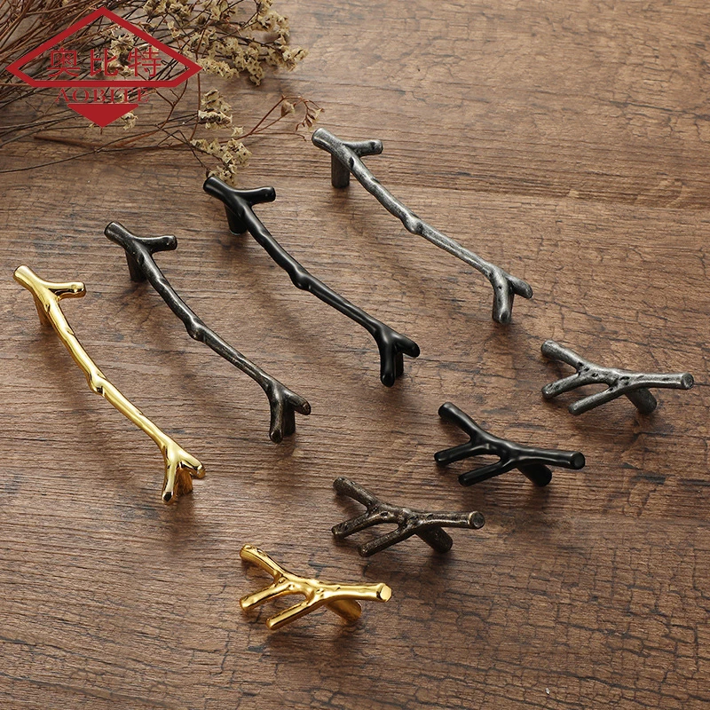 AOBT Gold Tree Branch Kitchen Cabinet Storage Handle Antique Door Closet Dressers Wardrobe Furniture Handles Drawer Knobs Pulls