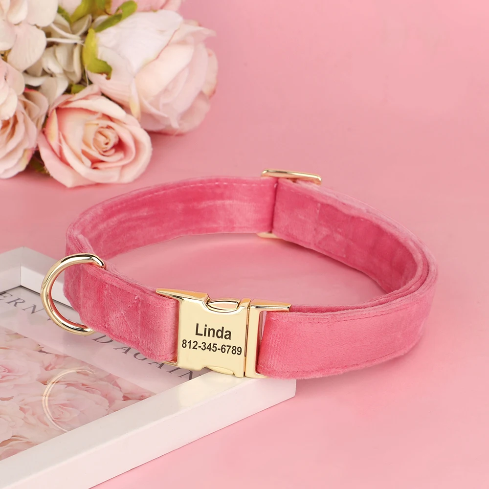 Personalisiertes Samt-Hundehalsband, superweiche Hunde-ID-Schnallenhalsbänder, gravierte Namens-Haustier-Halskette, verstellbar für kleine, mittelgroße und große Hunde – Detail 11