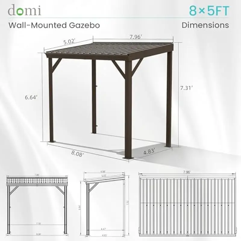 Modern Rectangular Outdoor Gazebo with Sloped Galvanized Steel Roof UV50+ Protection Wind Snow Resistant Reinforced Metal Frame