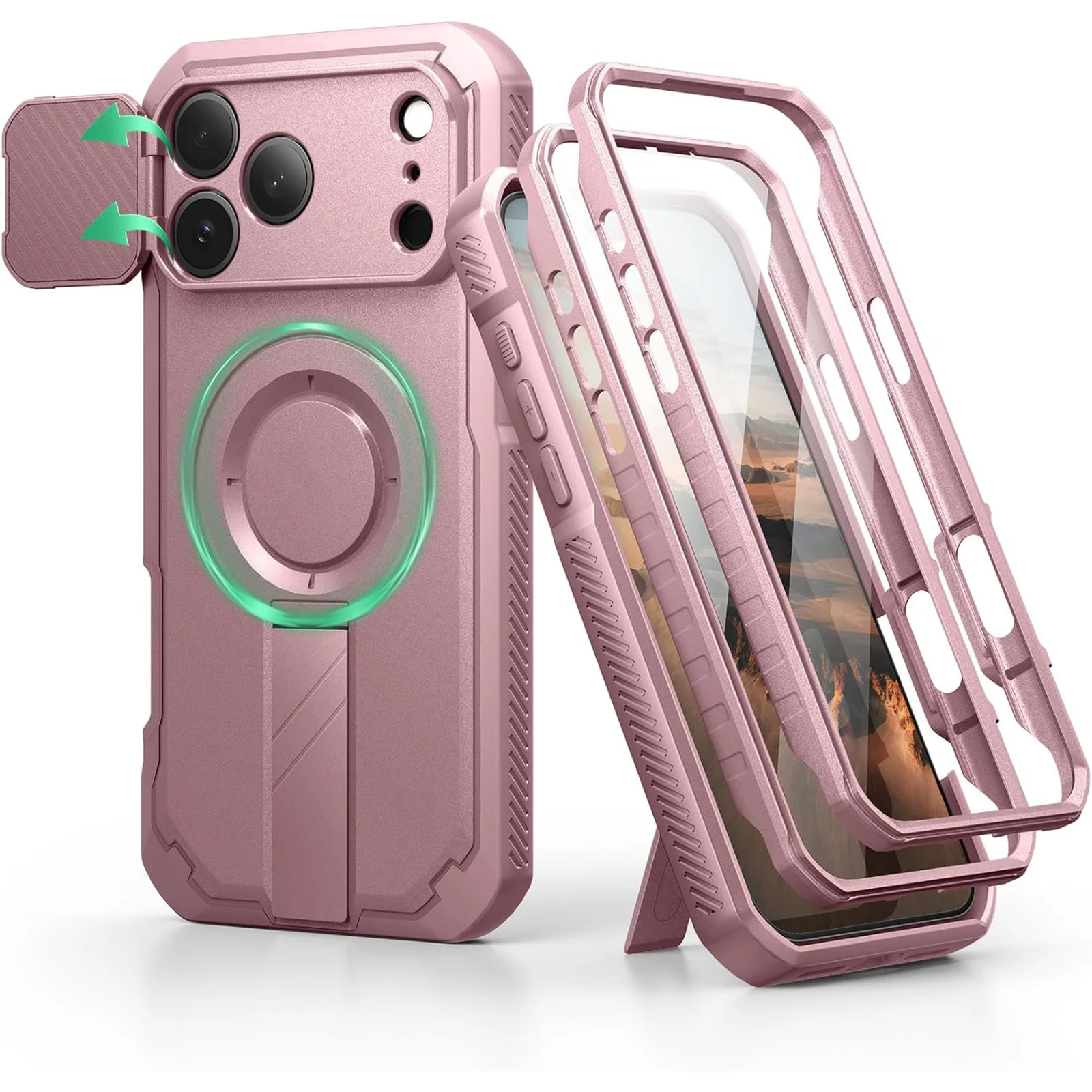 For iPhone 17 Pro Max/17 Pro Rugged Magnetic Case Front Frame Flip Camera Cover Kickstand Heavy-Duty Rugged Shockproof Case