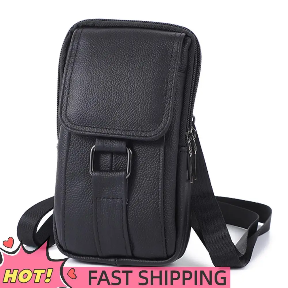 

Portable Fanny Pack Waist Bag Cowhide Leather Cell Phone Belt Pack Simple Multi-pockets Casual for Outdoor Sport