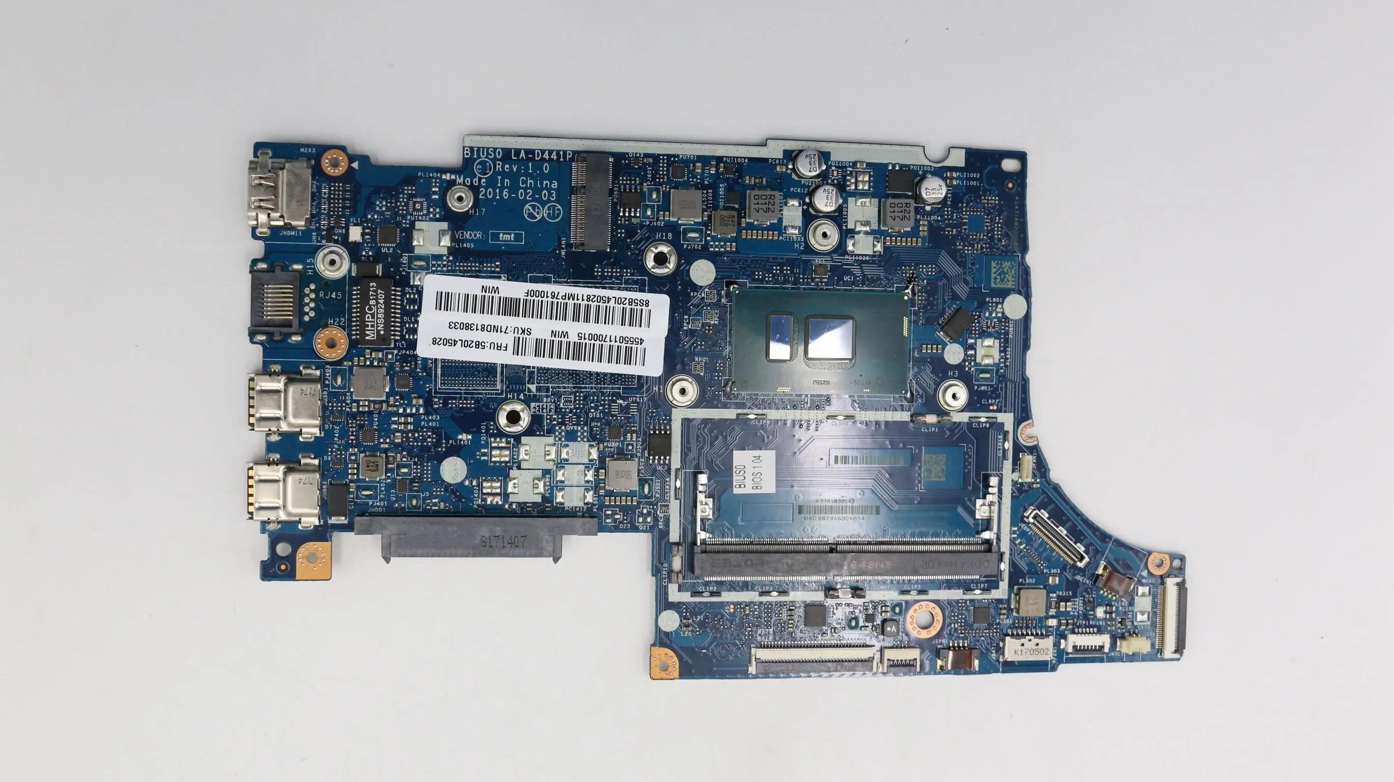 

SN LA-D441P FRU PN 5B20M35998 CPU I57200U C80V0 UMA BL Model compatible replacement ideapad 510S-13IKB 510S-13ISK motherboard