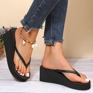Light slippers for women, clip toe platform sandals, outdoor high -heeled slides, orthopedic shoes, beach wedges, summer 12 Main Women's Orthopedic Slipper Sales - №4