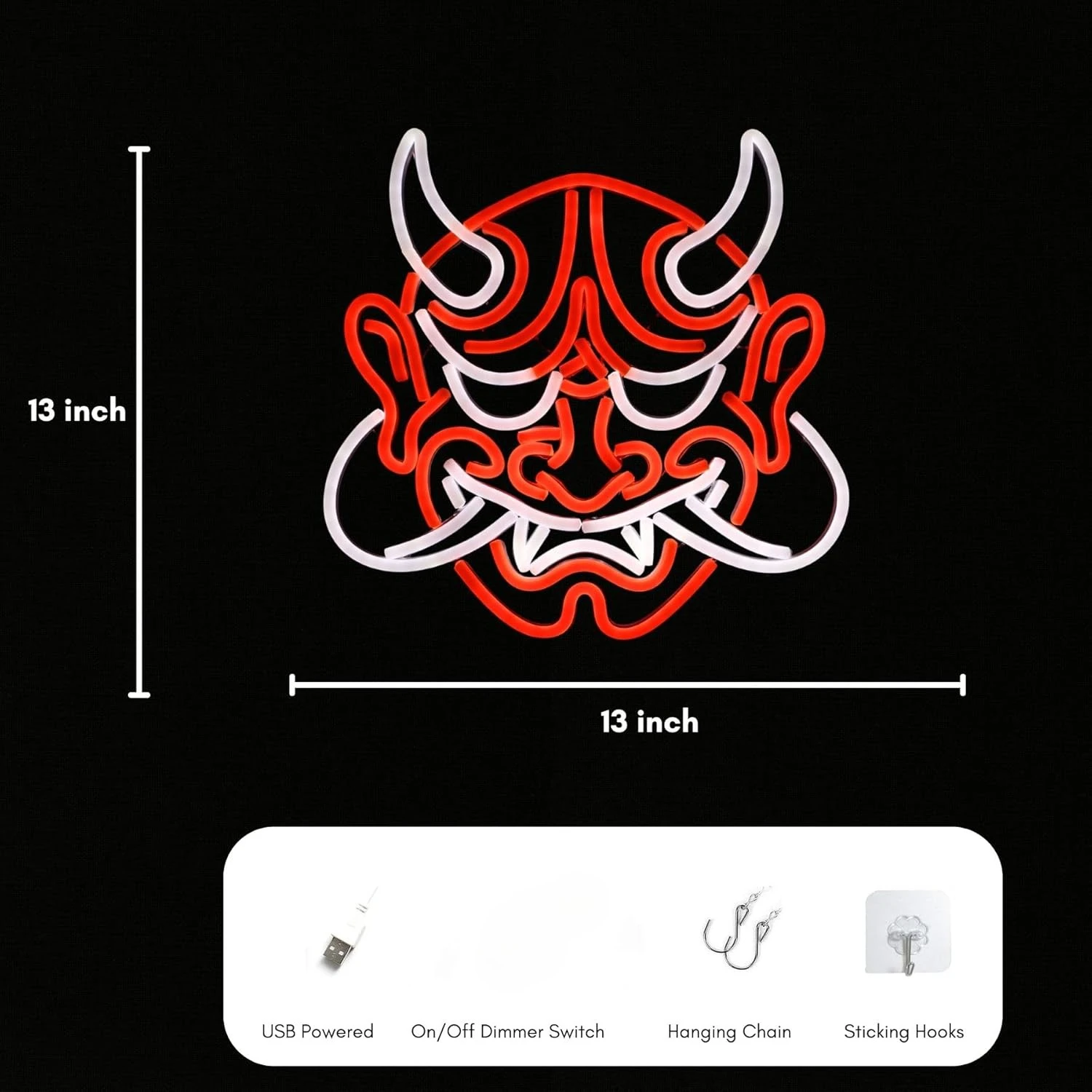 USB Dimmable Japanese Oni Mask Neon Light LED Bar Sign for Sake Izakaya Restaurant Home Gaming Room Decoration Anime Style