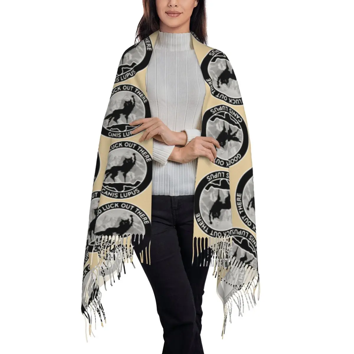 Fantastic Mr Fox Wolf Canis Lupus Fill Scarf Tassel Scarves for Women Soft Warm Shawls and Wraps Large Fall Winter Shawl Wrap