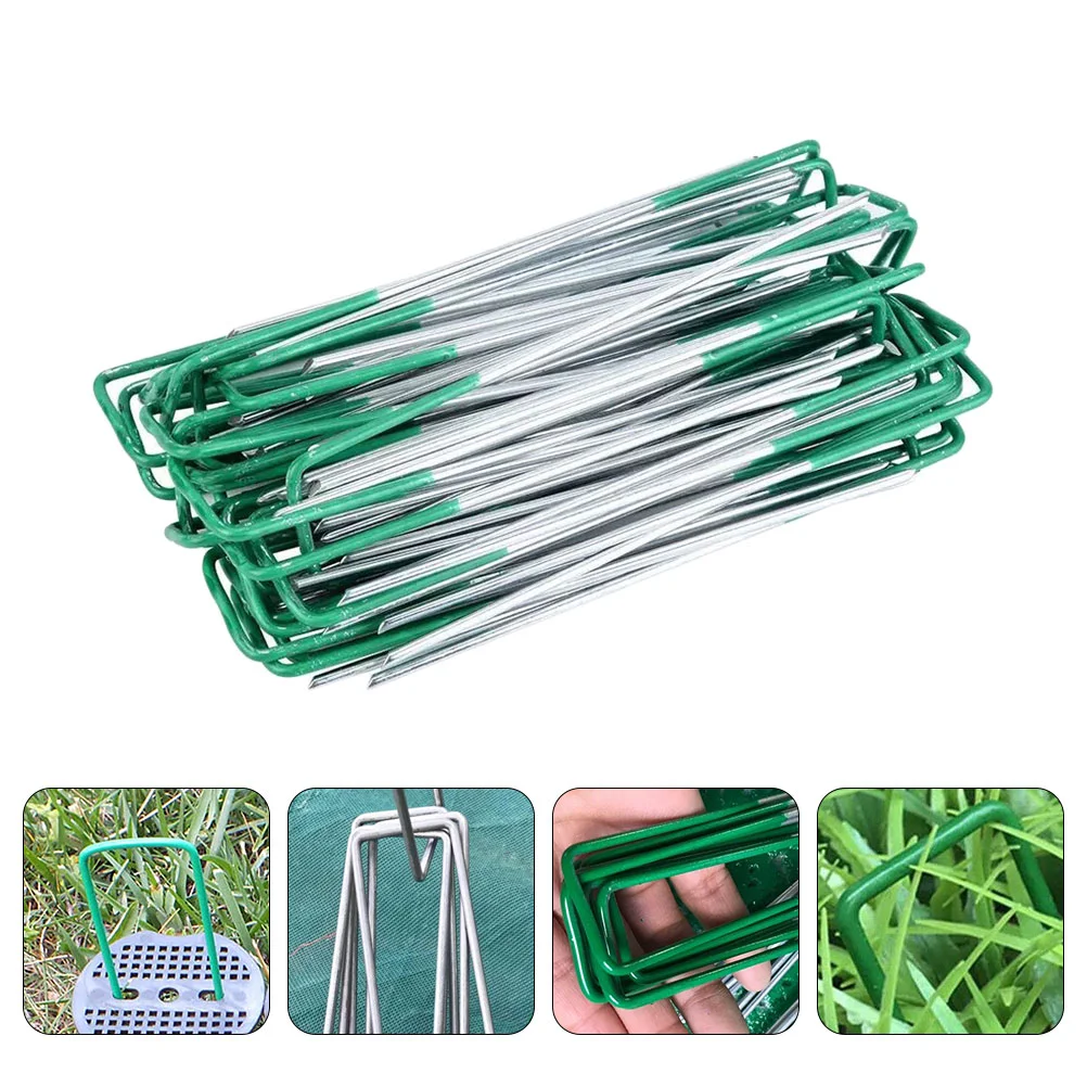 20 Pcs Plant Sod Nails Ground Pegs Gardening Supplies Outdoor Tent Stakes Green U-shaped