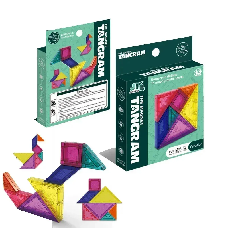 TEMIKIDS 몬테소리 마그네틱 다채로운 3D Tangram 퍼즐 장난감 아이 논리적 사고 훈련 드로잉 보드 게임 교육 완구