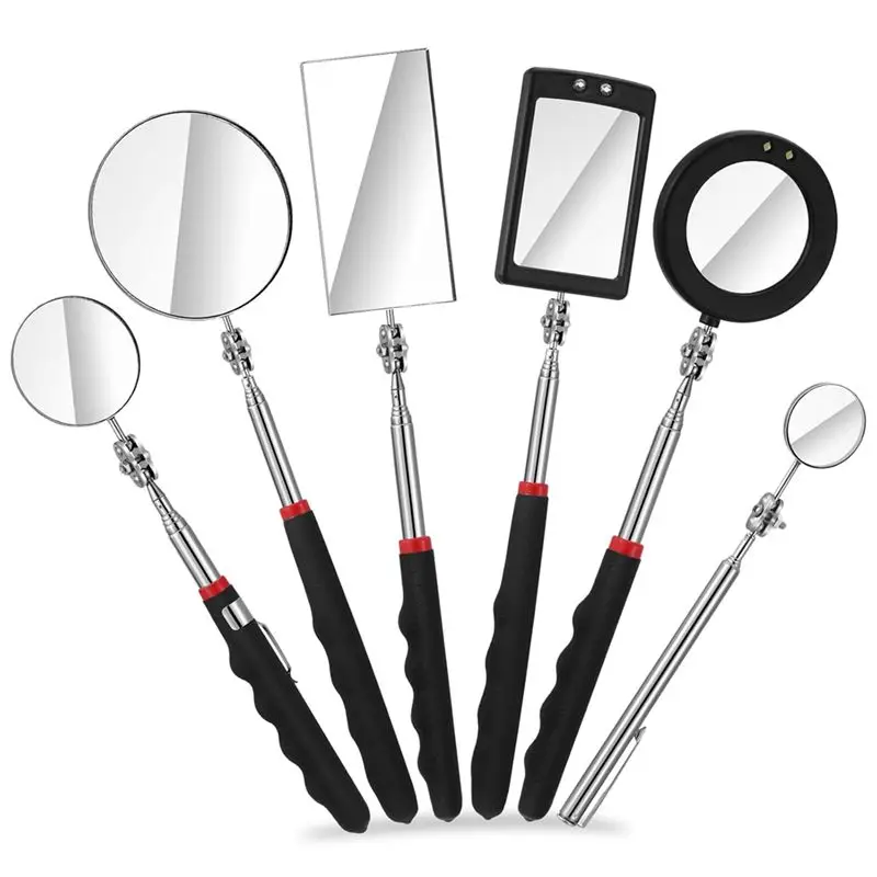 6Pcs LED Telescoping Inspection Mirror,Retractable LED Mechanical Mirror Tool,Retractable Under Vehicle Detection Mirror-A28K