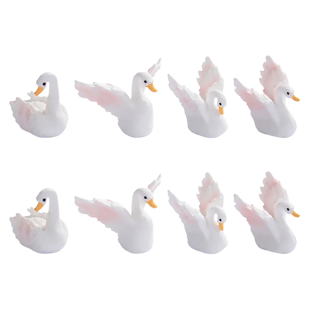 8pcs Resin Swan Figurines Swan Miniature Figurines Fairy Garden Accessories for Aquarium Fish Tank Micro Landscape Moss Terrariu