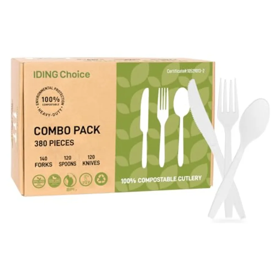 

Count Heavy Duty Compostable Cutlery 140 plastic forks 120 spoons 120 knives eco-friendly no plastic sierware compostable utens