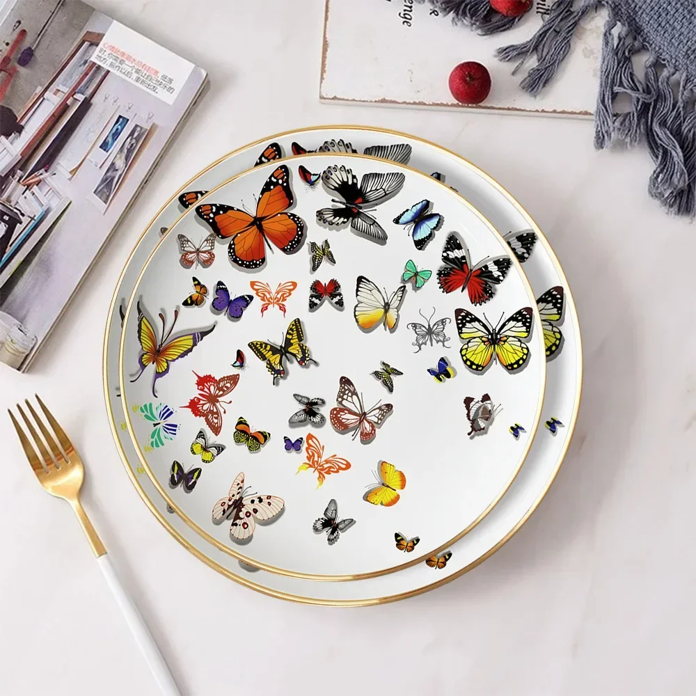 Butterfly Pattern Bone China Dim Sum Dish Hotel Wedding Banquet Plate Bread Dining Dishes Set Ceramic Butter Cheese Cake Plates