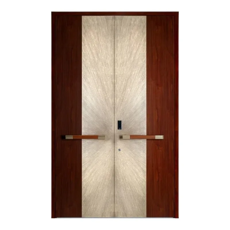 Villa intelligent anti-theft door residential rural modern minimalist entry push-pull carved cast aluminum wooden door