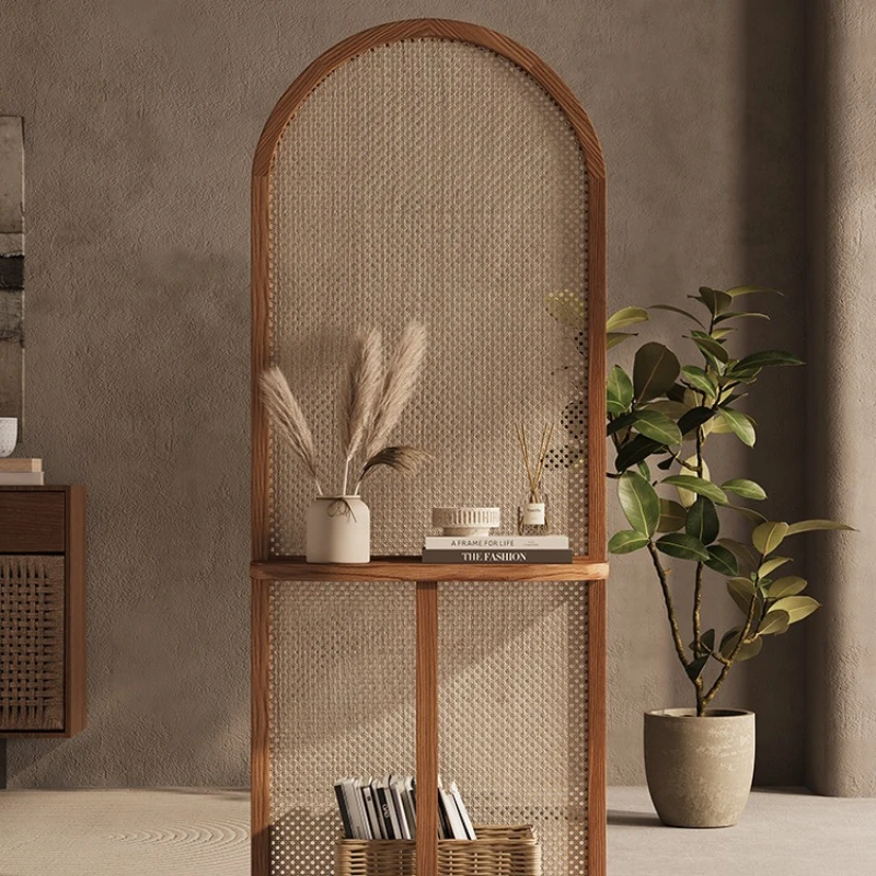 

Wabi-sabi style, Nordic solid wood seat screen, entrance rattan screen, partition living room, entrance shelf, bedroom entrance