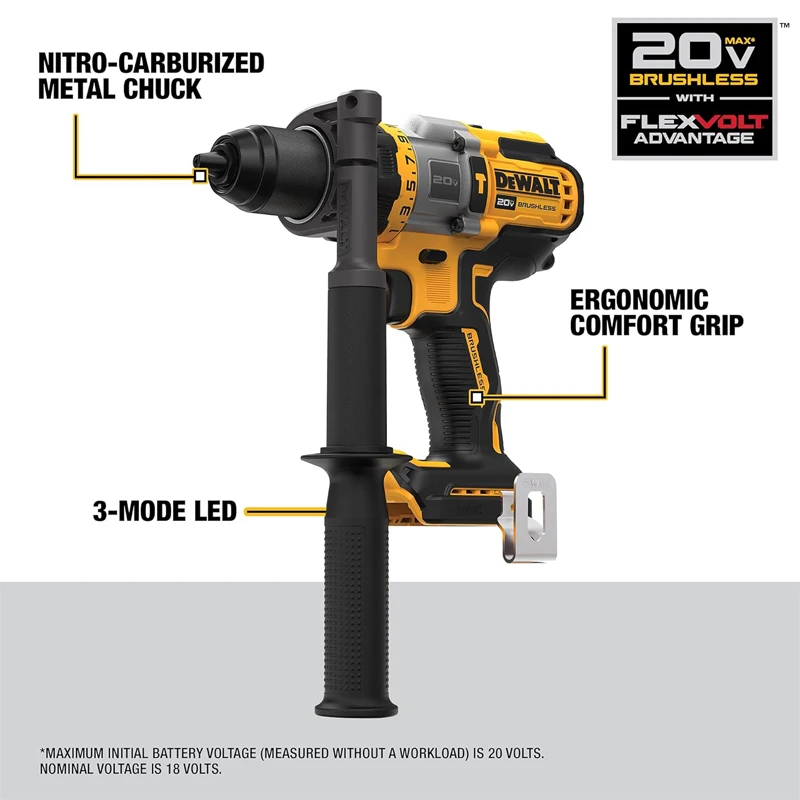 DEWALT FLEXVOLT ADVANTAGE 20V MAX* Trapano a percussione, a batteria, 1/2 pollice, solo utensile (DCD999B)