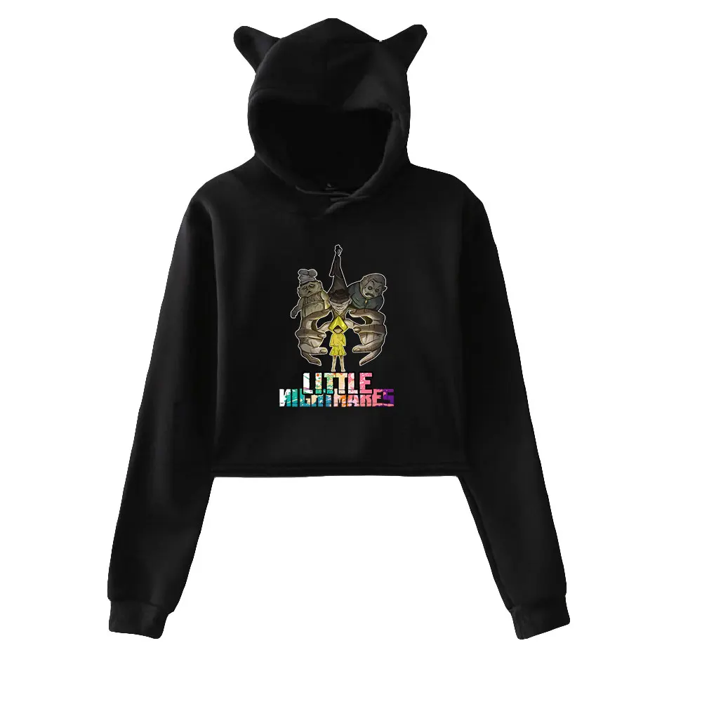 Little Nightmares 3 Ear Hoodie Women Long Sleeve Cropped Sweatshirts Female Casual Streetwear Crop Tops