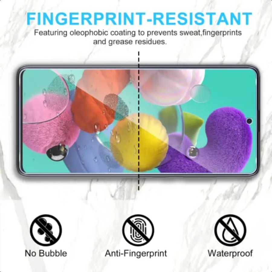 YMO 3 عبوات من واقي الشاشة لهاتف سامسونج جالاكسي A51 4G 5G9H طبقة حماية شفافة عالية الدقة سهلة التركيب فقاعة