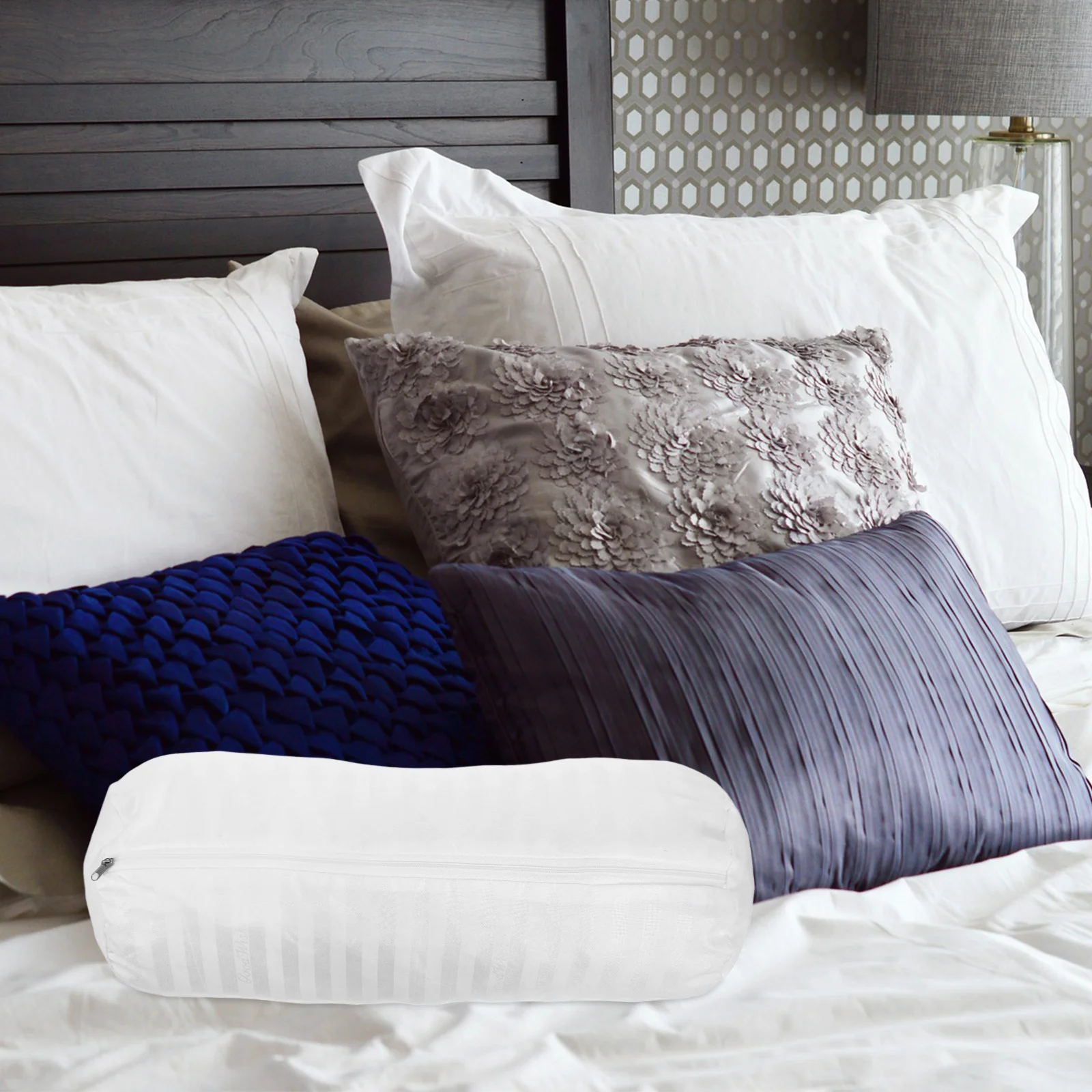 

Bolster Pillow Cover 26.7 Inch Cylinder Neck Roll Case Removable Zipper Soft Fabric Sofa Bed Round Pillow Cervical White
