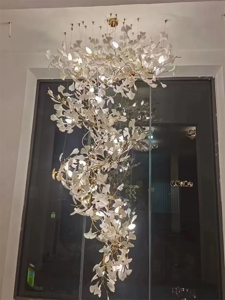 Imagem -02 - Nordic Ginkgo Branch Deixa Lustre Lustres de Cristal de Luxo Escadaria Sala de Estar Lobby do Hotel Moderno