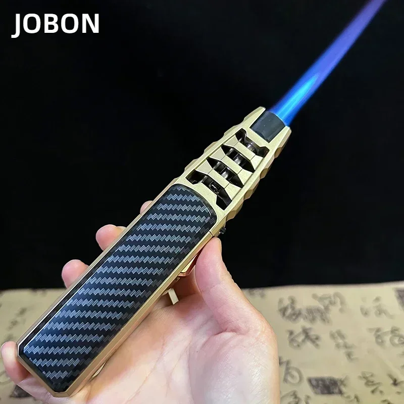 JOBON Metal Outdoor Windproof Turbine Torch Strong Fire Power Blue Flame Straight Butane Gas Lighter Gas Kitchen BBQ Welding