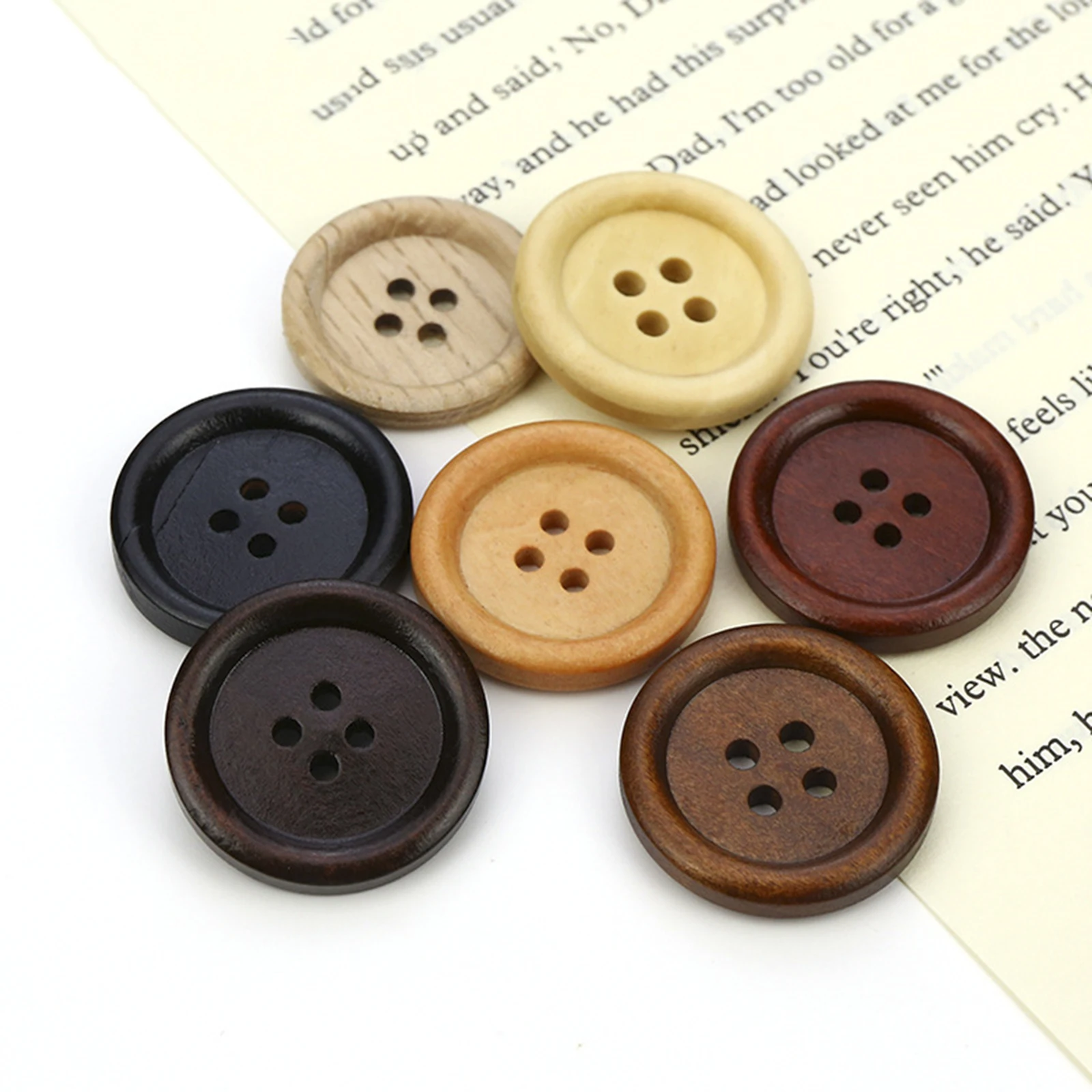 9mm-30.5mm Dia.Wood Buttons Scrapbooking 4 Holes Round Buttons for DIY Craft Handmade Clothing Sewing Garment Accessories 100PCs