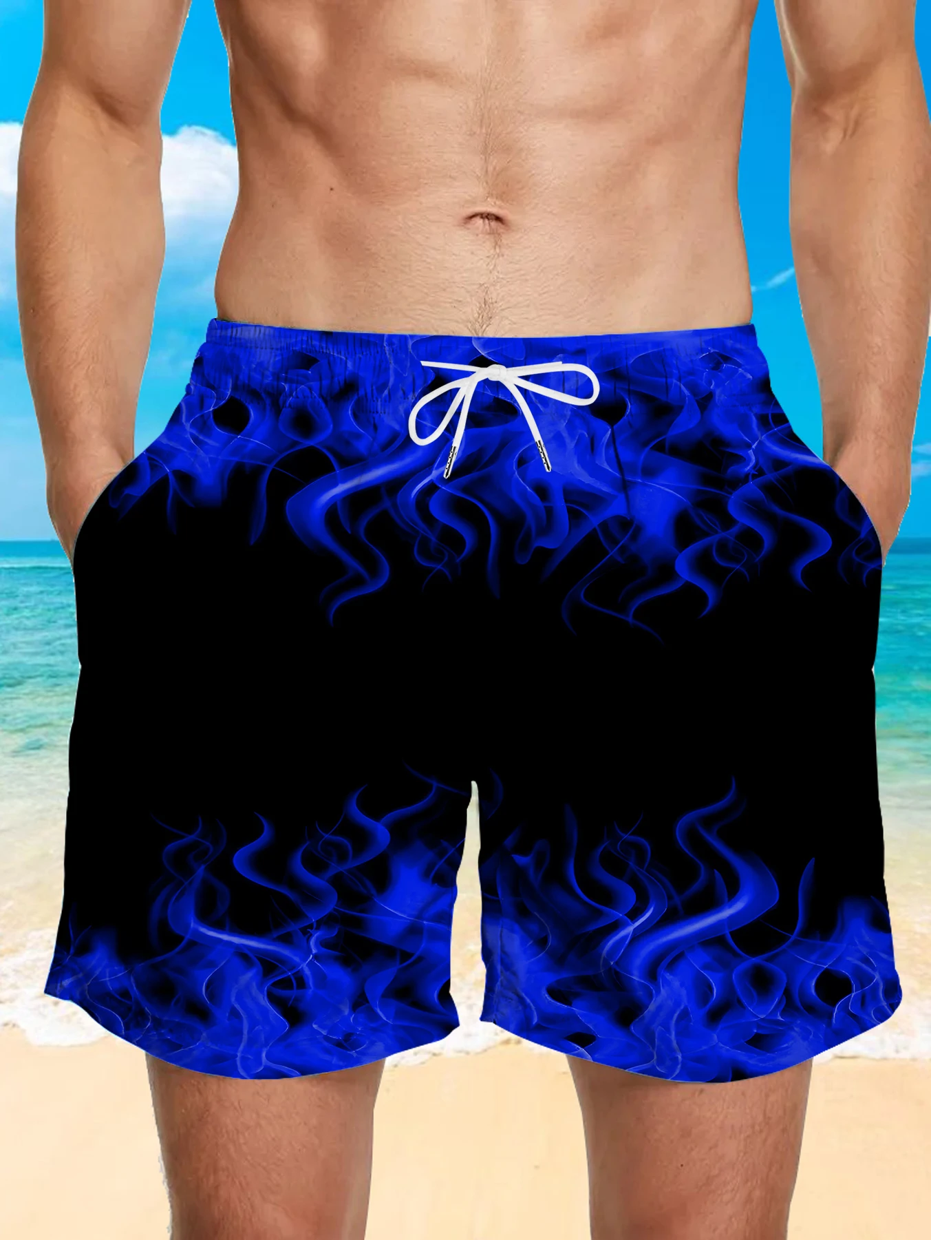 Casual Lounge Beach Shorts Men Full Digital Print Skin-friendly Polyester Trunks