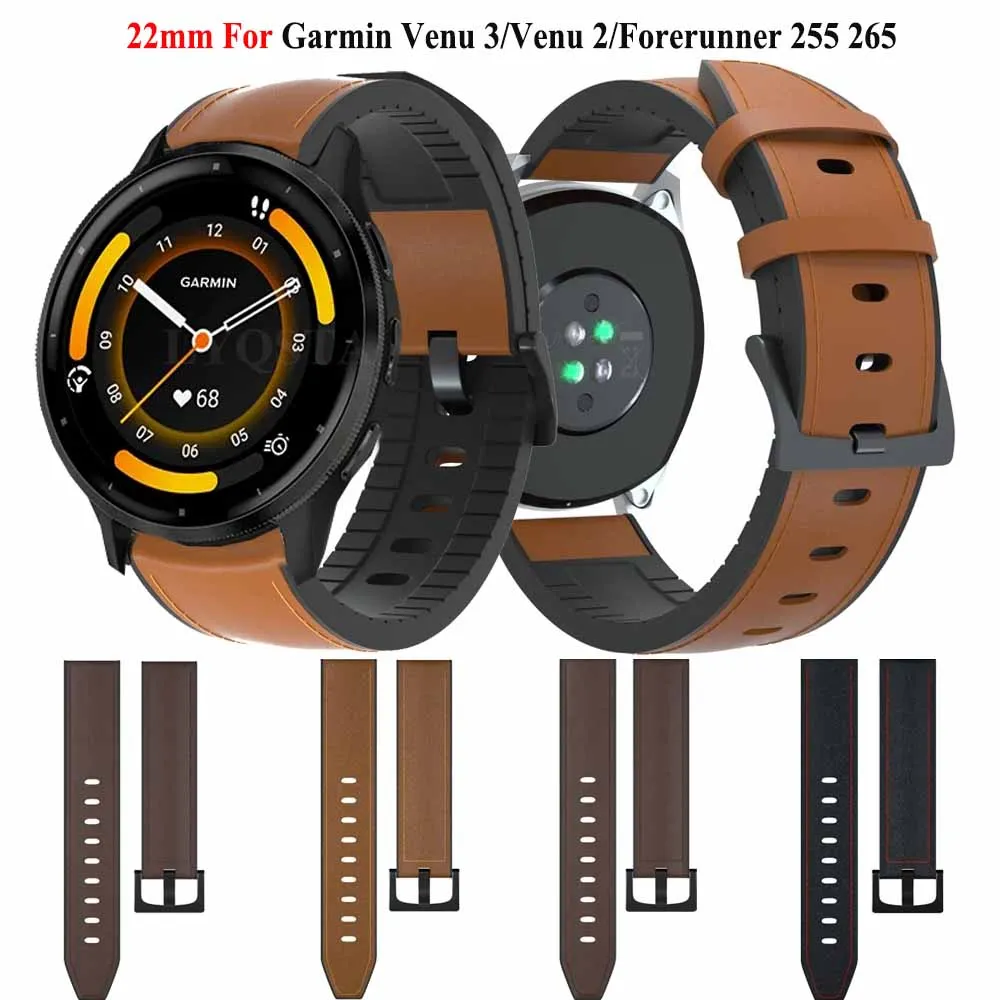 22mm Replacement Straps For Garmin Venu3 Forerunner 265 255 Venu 2 Vivoactive 4 Watch Strap Band Bracelet Belt Leather Watchband