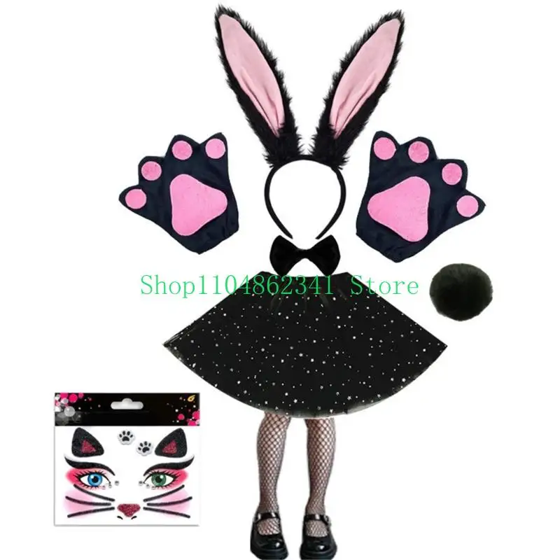 Phụ kiện trang phục thỏ Phục sinh 5asd được thiết lập với Bunnies Ears Headband, Bowtie, Tail and Arm Cuffs Cosplay Cosplay