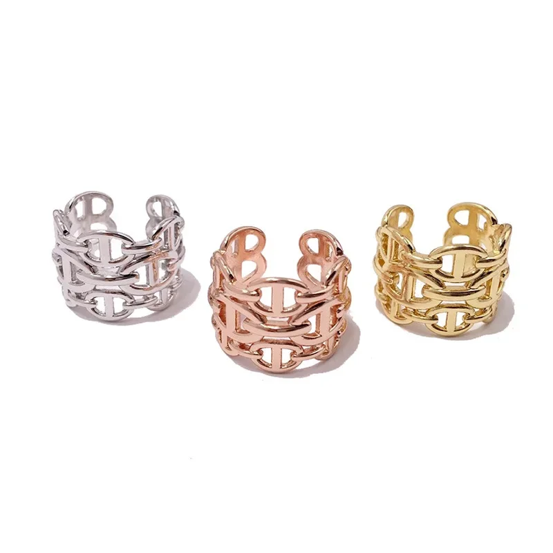 

2025 Trendy! Three - Layer Pig Nose Design Ring, C - Shaped Open, Wide Edition, Chilly Wind Fashion, Stackable Index Finger Ring