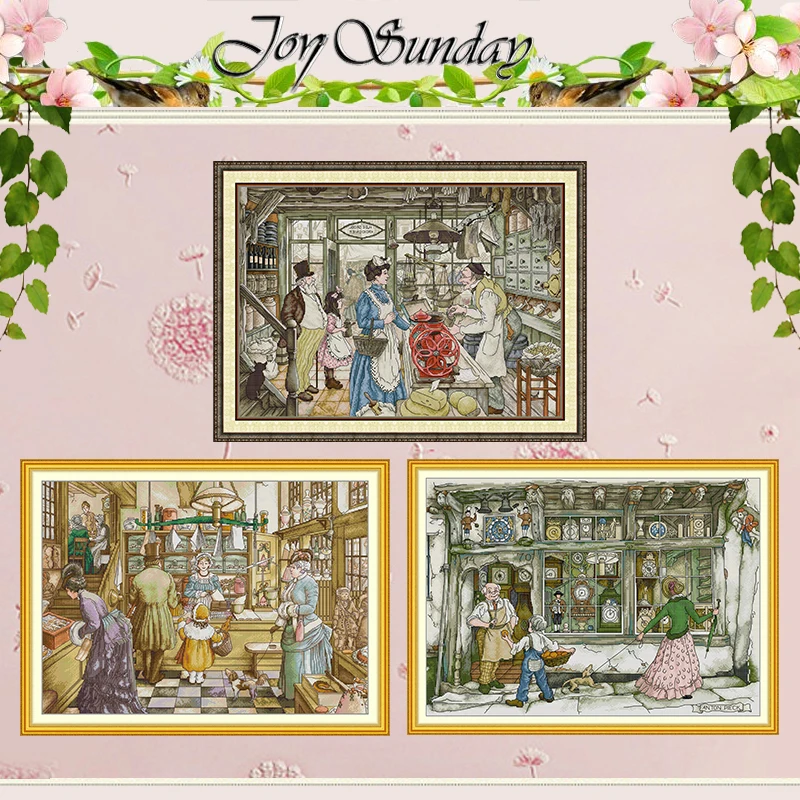 

Магазин часов Patisserie Grocer Patterns Набор для вышивки крестом 11CT 14CT 16CT Набор для вышивки крестом с тиснением Вышивка Рукоделие