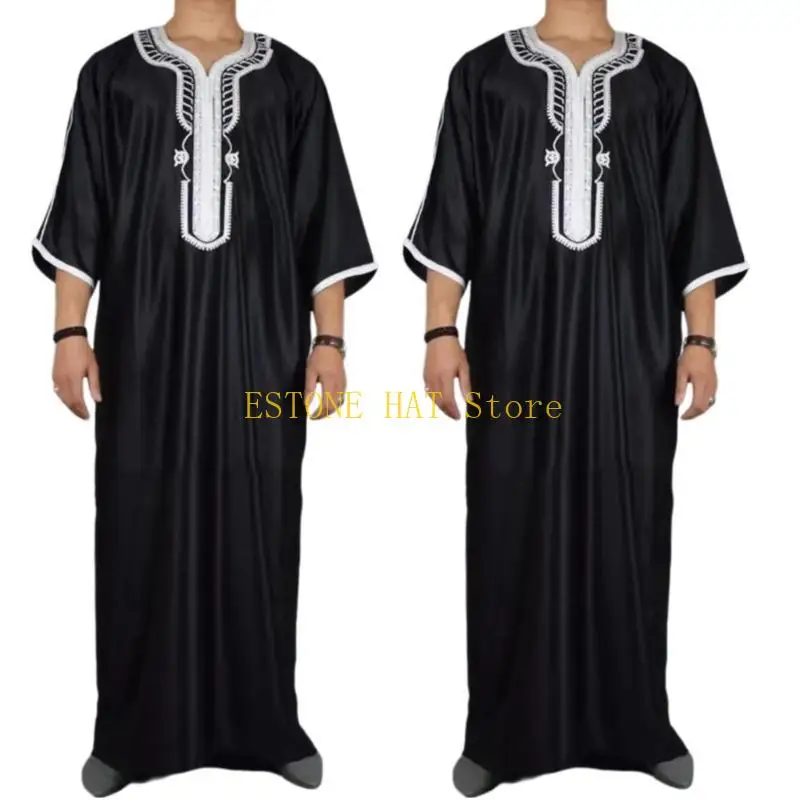 49MF Man Oriente Médio Jubba Thobe Islâmico Kaftan Thobe Robe Tradicional Marroquino