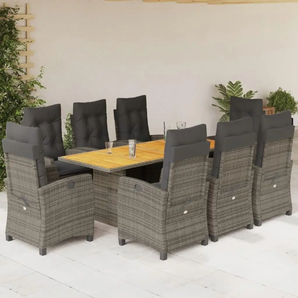 

Grey PE Rattan 9 Piece Outdoor Dining Set Stylish Garden Furniture Perfect for Patio Balcony and Backyard