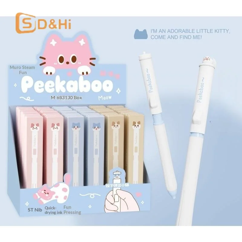 Black Ink Cat Push-Button Pen, 0.5mm, Quick-Daying - 3 Pack; For School & Office, Cat Lovers' Perfect Choice