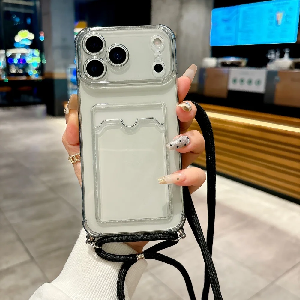 Transparente Schlaufenkartenhalter-Softcase-Hülle mit Lanyard für iPhone 18 17 Air 16 14 15 13 12 11 Pro Max Plus XR, Halskette, weiche Schutzhülle – Detail 11