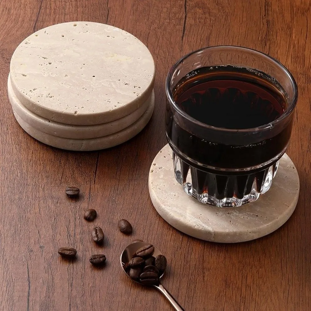 Natural Marble Coasters Placemat Travertine Combinable Jewellery Display Plate Non-Slip Vintage Whiskey Coffee Coasters