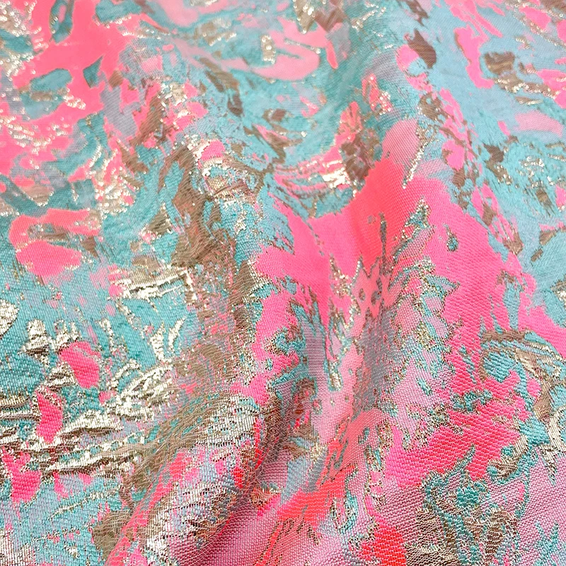 Embossed Jacquard Fabric Bronzing Green Rose Design Sewing Material Cheongsam Dress Garment Fabric 145cm Sold By Meter