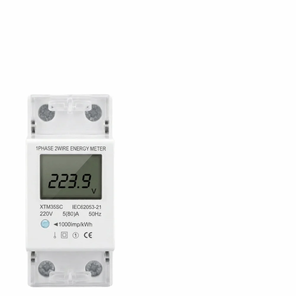 Precise Digital Display Electric Meter Single Phase DIN Rail Mount Energy Monitor LCD Screen 2 Wire 2P KWh Meter Home Use