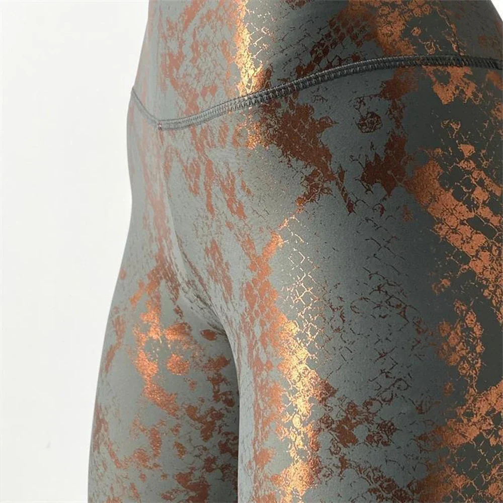 Women's Snake Print Yoga Pants High-waisted Elastic Sports Leggings Gold Hip Slim-fit Casual Leggings