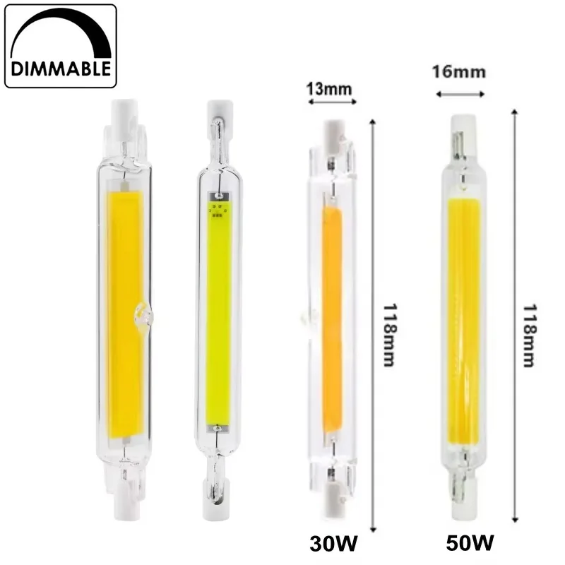 Dimmable LED R7S COB Bulbs 118mm 30W 50W 189mm 60W R7S Corn Bulb Replace Halogen Lamp AC 220V-110V Warm/Cold White/Neutral Light
