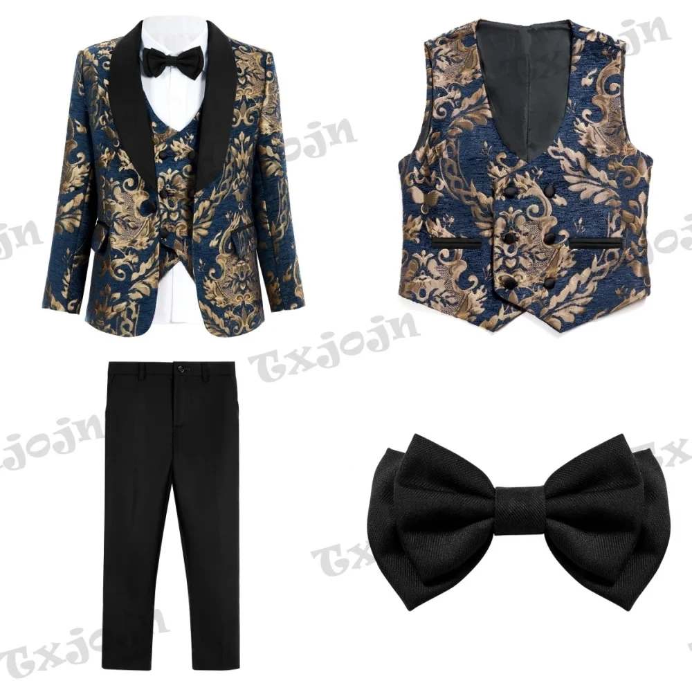 Popular Boys Suits 4 Pieces Blazer Vest Pants Bow Tie For Wedding Birthday Party Casual Comfortable Child Suit Set Piano Contest