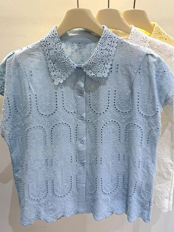 Ele Embroidered Hollow out Svel  Ne T-irt Women's Summer Faion Casual Loose Fit Top Trendy Korean Sle