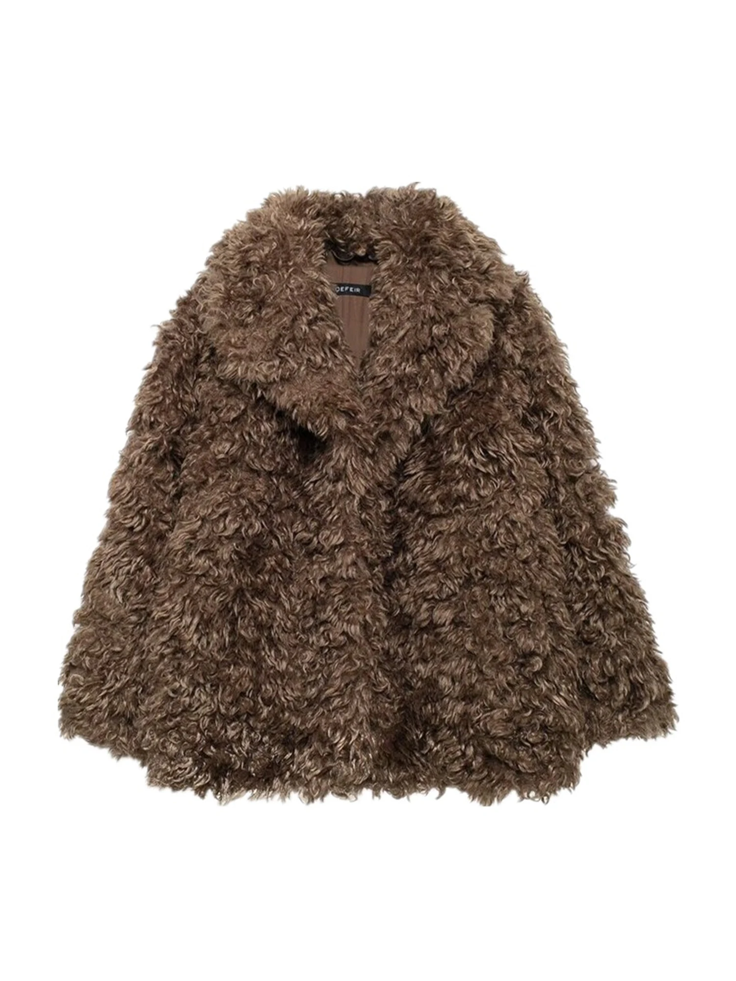 

Women's Brown Sheepskin Coat Warm Fashion Fur Overcoat Harajuku Vintage Fleece Outerwear Plush Teddy Coats 2000s Clothes Winter