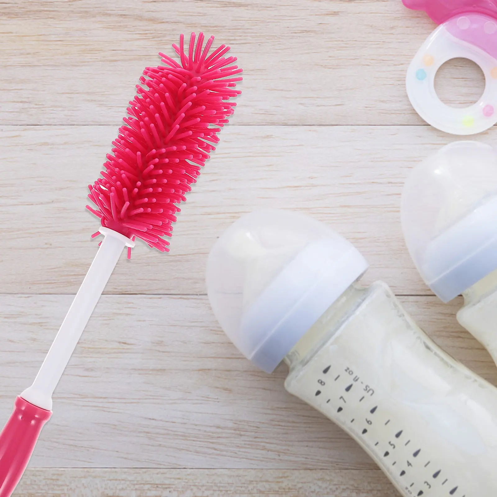 

1Pcs 360 Rotating Baby Feeding Bottle Brush Easy Grip Handle Premium Material Lightweight Storage Case Included Red