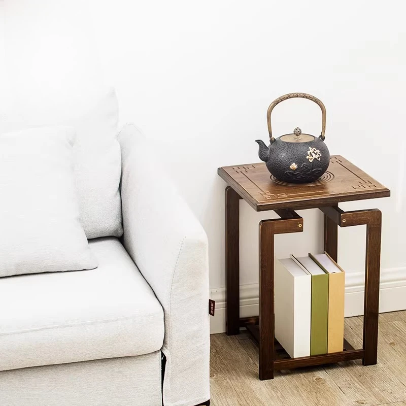 Sofa Side Table with Storage, Small End Table for Living Room, Narrow Couch Companion Stand for Cup Phone, Modern Rustic